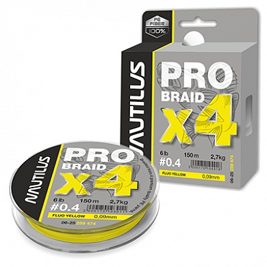 Шнур Nautilus Pro Braid x4 Fluo Yellow 150м #0.4